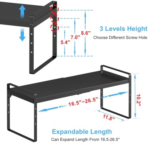 Expandable Kitchen Cabinet Shelf Organizer, Stackable Metal Storage Shelves