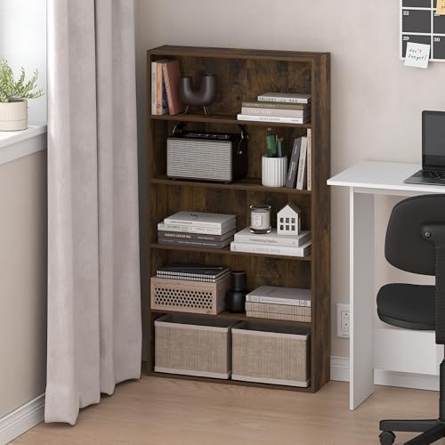 Furinno Basic Book Shelf, 5-Tier Bookshelf, Storage Organizer Bookcase with Open Shelf, 7 x 24 x 44, for Living Room, Be