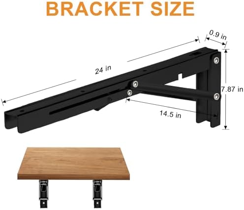 Folding Shelf Brackets - Heavy Duty Metal Collapsible Shelf Bracket for Bench Table, Shelf Hinge Wall Mounted Space Savi