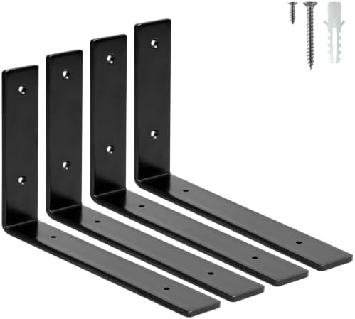 ELSKER&HOME Shelf Brackets 10 Inch 4 Pack Heavy Duty Black Metal L Brackets
