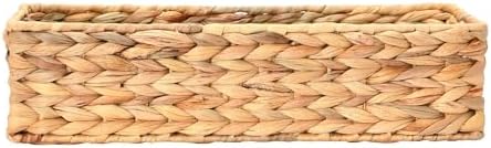 Household Essentials Water Hyacinth Rectangular Storage Basket with Handwoven Fibers and Iron Frame, Natural Finish