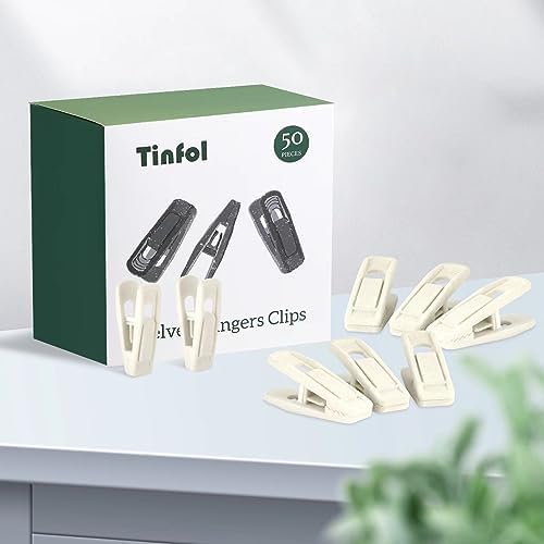 Tinfol Ivory Velvet Hanger Clips, 50pc Pants Velvet Clips, Large Opening Clip Clothes Pin, Strong Finger Flocked Clip Perfect for Slim-line Clothes Hangers