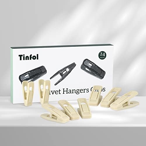 Tinfol Velvet Hangers Clips, 80 Pack Pants Velvet Clips, Beige Strong Finger Flocked Clips, Clothes Hanger Clip, Perfect for Use with Slim-line Clothes Velvet Hanger