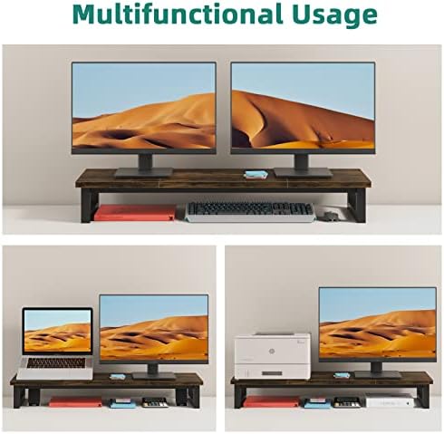 YAOHUOO Dual Monitor Stand Riser, 39Inch Large Monitor Stands for 2 Monitors, Computer Monitor Stand, Wooden Desktop Ora