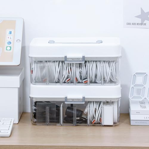 2 Pack Cable Storage Box for Desk Drawer, Plastic
