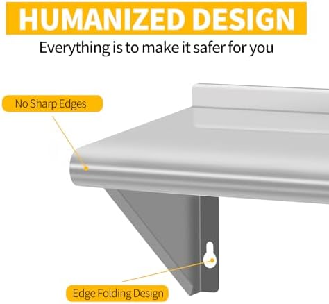 12" D x 36" W Stainless Steel Wall Mounted Shelves, Floating Shelving with Brackets, Commercial Shelf Perfect for Restau
