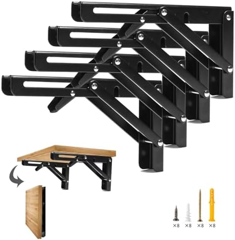 Folding Shelf Brackets, 16 Inch 4 Pcs Heavy Duty Wall Mounted Collapsible Triangle Shelf Bracket for Folding Wall Table,
