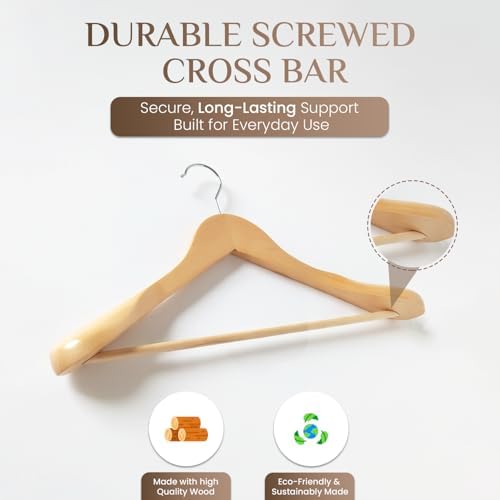 GVTECH Premium Wooden Hangers [6 Pack] - Wide-Shoulder Hangers for Heavy Garments – Non-Slip Suit Hangers with 360-Degree Swivel Hook for Coats, Blazers, and Jackets (Natural)