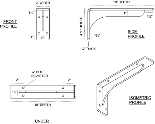 Ekena Millwork BKTM02X10X04EBHGO Steel Bracket Embrey, 2"W x 10"D x 4 3/4"H, Hammered Gold
