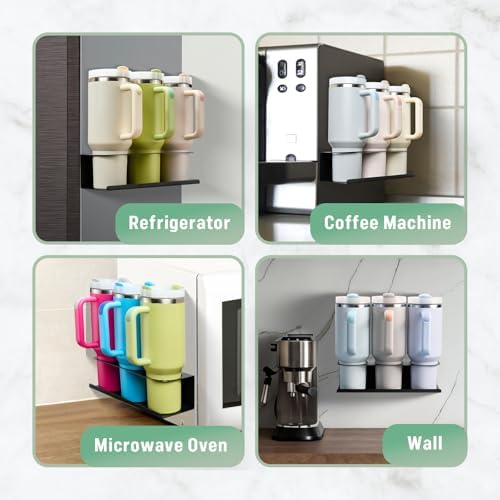 POLRAI 2 Pack Magnetic Stanley Cup Holder for Fridge, Water Bottle Organizer for Tumbler with Double Sided Tape Hold Sta
