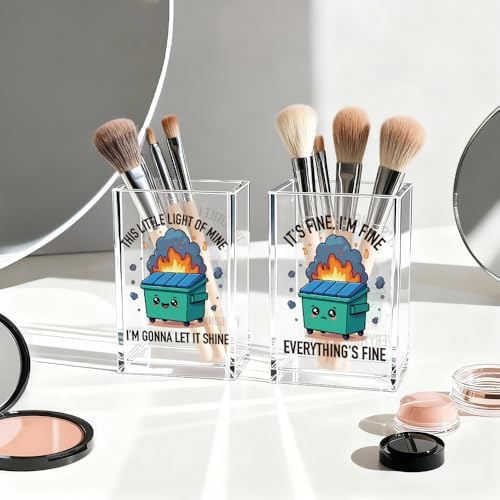 Dumpster Fire Funny Acrylic Pencil Pen Holder Cup Set 2, Cute Pencil Holder Desk Organizer, Dumpster Fire Desk Accessories, Mental Health Sarcastic Office Gifts for Women Men Coworkers Teachers