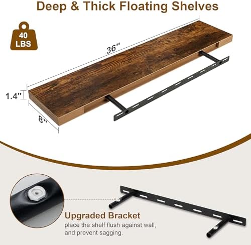 Floating Shelves 36 Inch Long, Deep Floating Shelf for Wall, 36 x 8 Floating Shelves Set of 2, 8 Inch Deep Wall Shelves 
