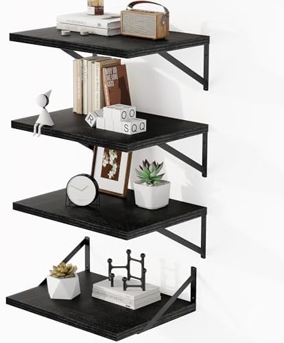 Heimlove 16W x 12D Deep Floating Shelves Set of 4 Black