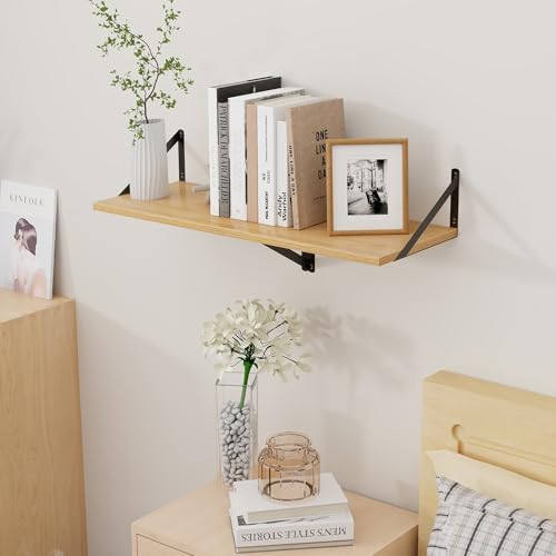 Axeman Deep Floating Shelves, 12 Inch Deep Rustic Oak Floating Wall Shelves Set of 2, 16W x 12D Large Floating Shelves L
