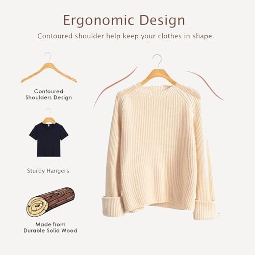 Natural Slim Solid Wood Coat 20 Pack Wooden Clothes Hangers,16.7inch Ultra Thin Space Saving Wooden Adult Hangers,Heavy 