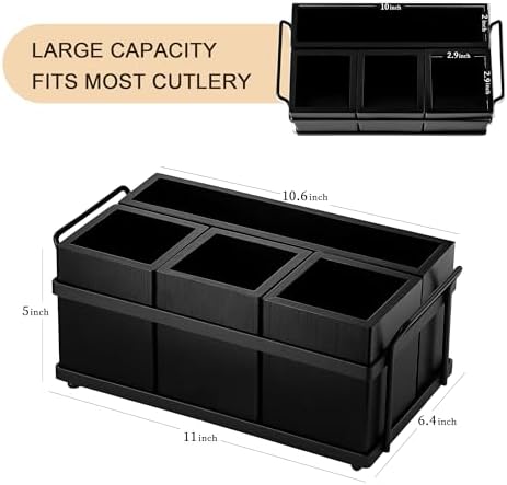 PTSTING Silverware Caddy Black Wood Silverware Holder Paper Plate Dispenser