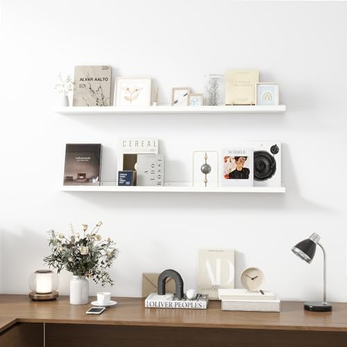 Acovy Picture Ledge Shelf, Wood Floating, Set of 2, 48 inch, White