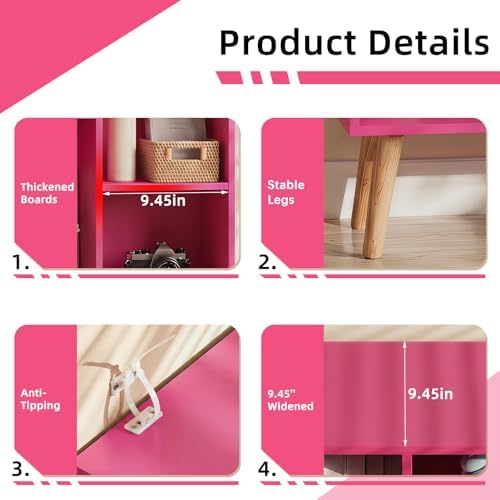 YAHARBO Small Pink Bookshelf,3 Tier Modern Kids Bookcase with Legs,5 Cube Wooden Bookshelves Storage Shelf,Book Shelves 