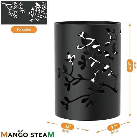 Mango Steam Metal Pen Holder, Makeup Brush Cup Organizer for Office, Bathroom, Vanity (Black, Bird)