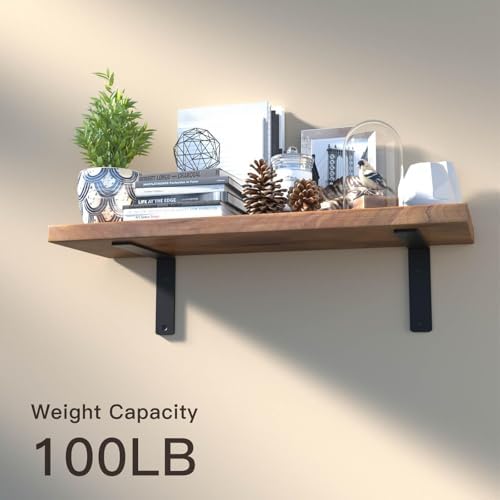 4 Pack 12 Inch Floating L Shelf Brackets for DIY, 1/5 Inch Thick, Black