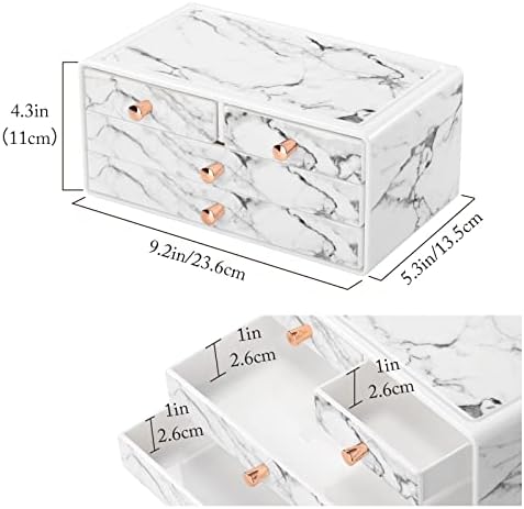 Lewondr Makeup Organizer for Vanity, Plastic Makeup Storage Organizer Box with 4 Removable Drawers, Bathroom Countertop 
