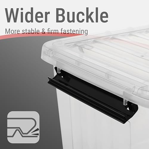 Cetomo Plastic Storage Bins, Lidded Storage Box with Wheels for Home Office Dorm, Wheeled, Stackable, Clear, 40Quart-4 P