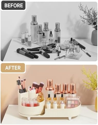 Syntus Makeup Organizer Countertop, Rotating Makeup Brush Holder Large Capacity Cosmetic Display Cases, Spinning Storage