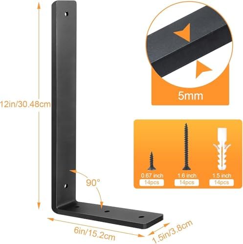 Floating Shelf Bracket 12 Inch, 4 Pack Heavy Duty Shelf Brackets, Black Wall Shelf Bracket for DIY Decorative with Mount