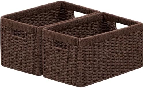 joybest Dark Brown Wicker Baskets for Shelves, Hand-woven Storage Baskets
