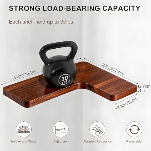 Floating Corner Shelves, Wall Shelf Set of 3, Shelves for Wall Storage, Solid Wood Shelves for Storage, Wall Mount Woode
