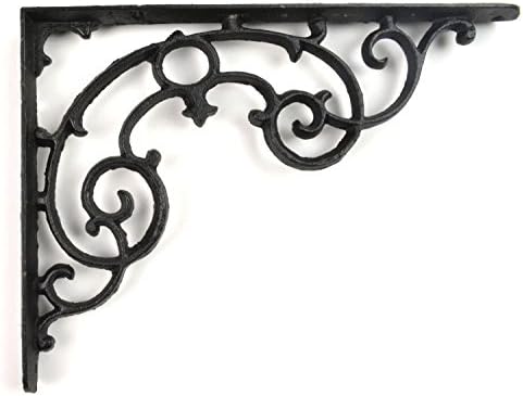 Wall Shelf Bracket - Ornate Pattern - Cast Iron - 11.25" Long, Black