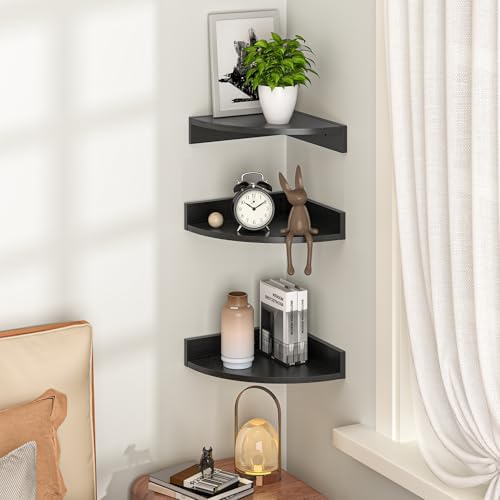 Fun Memories Corner Shelf Wall Mount, Wood Floating Corner Shelves, Corner Wall Shelf for Bedroom, Bathroom, Kitchen, Li