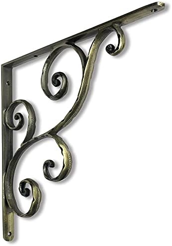 NACH Decorative Shelf Brackets, 1 Pack of 14.5 x 1 x 14.5 inch, Antique Brass Cast Iron Shelving Brackets - Metal Shelf 