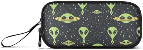 Green Aliens Space Pencil Case Box Boys Girls Large Pencil Pouch Zipper Compartments Big Capacity Stationery Pen Bag Organizer for Kids Teens Adults School Office