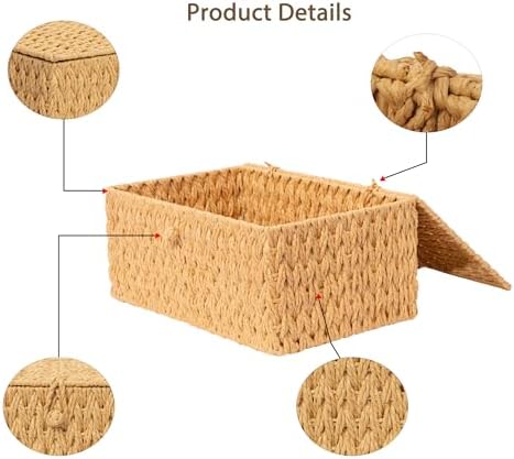 Handwoven Paper Rope Basket with Lid Storage Organizer