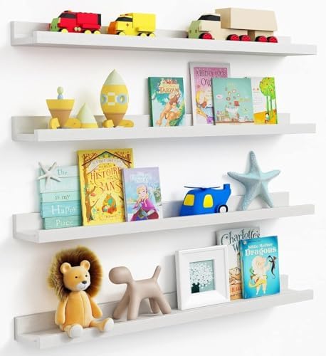 Forbena 36 Inch Floating Shelves for Wall 4-Pack, Large Nursery Book Shelves Bookshelf for Kids Bedroom, Long Picture Le