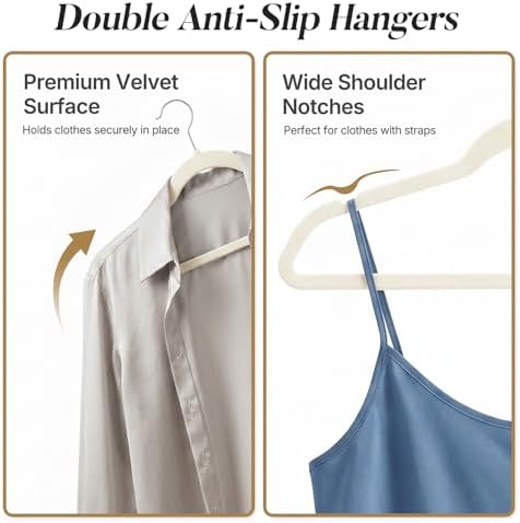 HOUSE DAY Ivory Velvet Hangers 50 Pack, Non Slip Clothes Hangers 17.25 inch