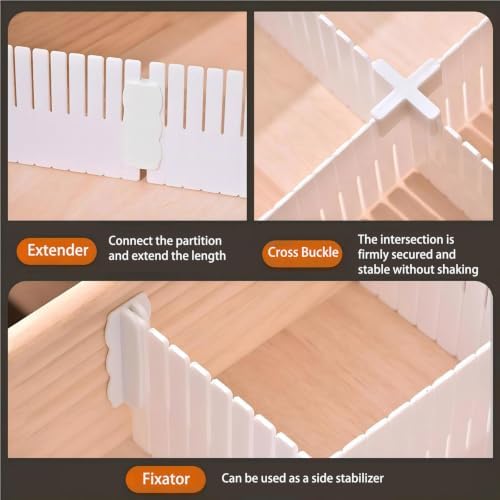 Adjustable Plastic Drawer Separators, 15 PCS Dividers + 25 Connectors, 14.96" Length x 4.33" Height, Cuttable Storage Or