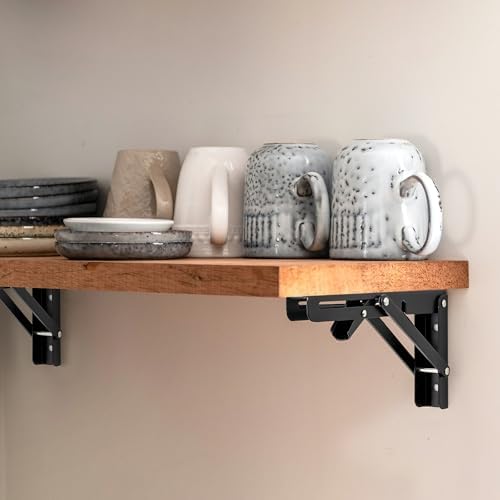 Ravinte Matte Black Folding Shelf Brackets, 18 Inch, 2 Pack