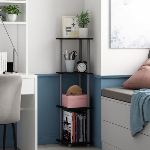 Furinno Turn-N-Tube Corner Shelf, 4-Tier Corner Bookshelf, Display Storage Shelves with Open Shelves, for Organization a