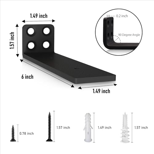 Floating Hidden Shelf Brackets L-Shaped Wall Shelf Support Brackets 6 Inch Long (6 Pack)