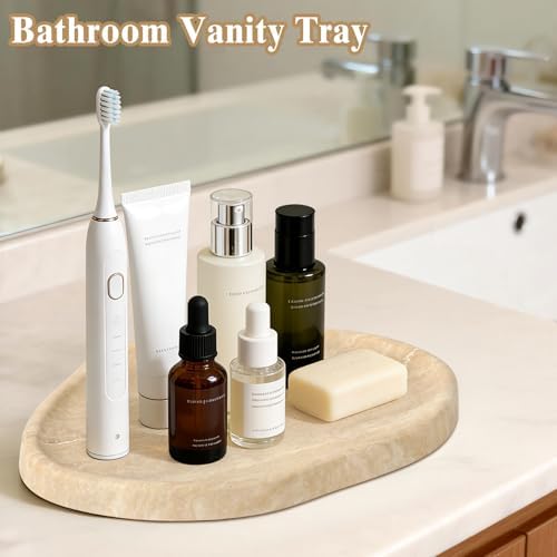 Natural Travertine Vanity Tray - Decorative Stone Marble Tray for Bathroom Countertop, Elegant Organizer for Home Decor,