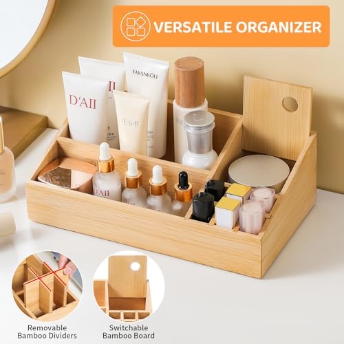 Bamboo Makeup Desk Organizer, Makeup Storage Organization Table Box, Suitable for Desk Organizer and Storage Dressing Ta