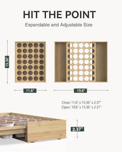 Expandable Bamboo Coffee Pod Drawer Holder 35 Pods