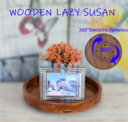13.38 Inch Brown Round Wood Lazy Susan Farmhous Turntable Tray