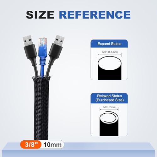 3/8 Inch 8ft Cable Management Loom Sleeve Cord Protector Wire Wrap Cover