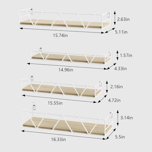Floating Shelves Set of 4, Wood Wall Shelf, Farmhouse Shelf for Bedroom