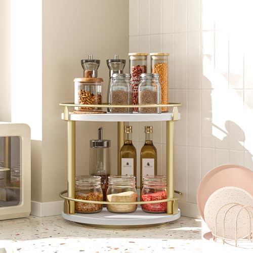 YATINEY Lazy Susan Organizer, Rotating Spice Rack, 2 Tier Spice Turntable Organizer, Industrial Turntable Spice Holder, 