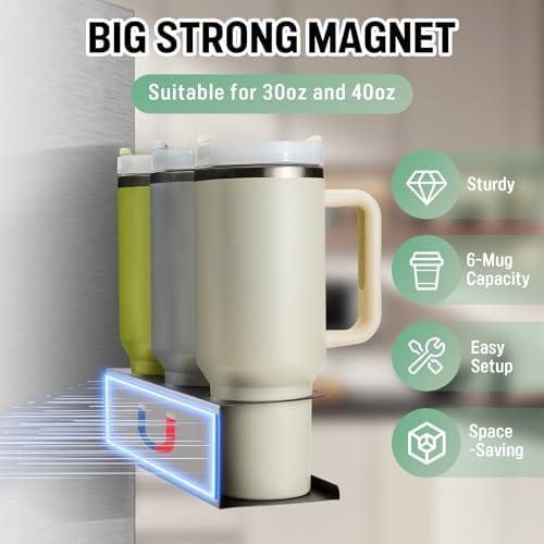 POLRAI 2 Pack Magnetic Stanley Cup Holder for Fridge, Water Bottle Organizer for Tumbler with Double Sided Tape Hold Sta