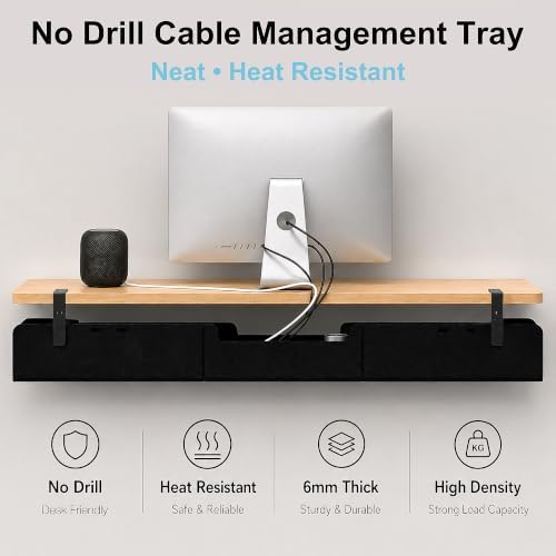 No-Drill Under Standing Desk Cable Management,31.5" L,Black